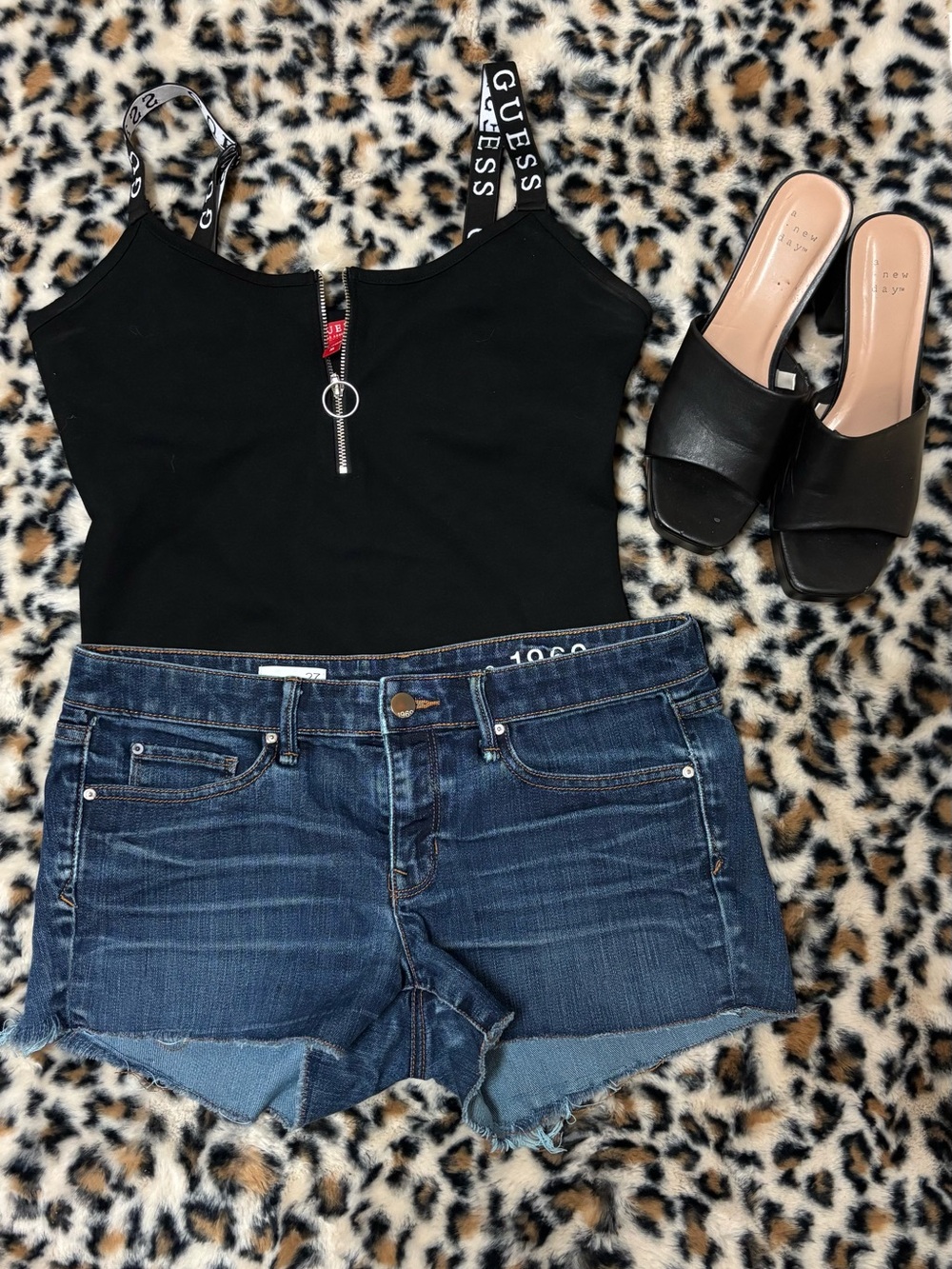 GUESS Black Zip-Front Logo Strap Cami